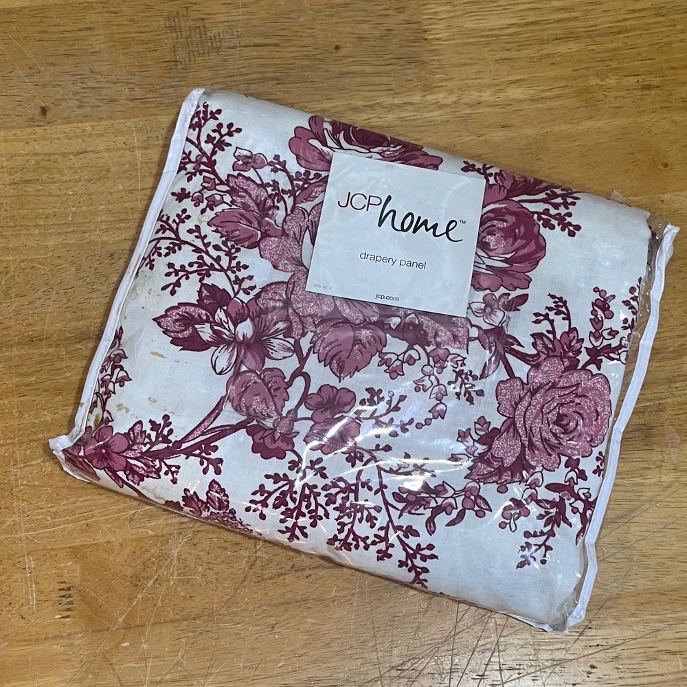 Vtg JCP‎ Home Toile Garden Drapery Panel 84" Red Multi Floral French Country New